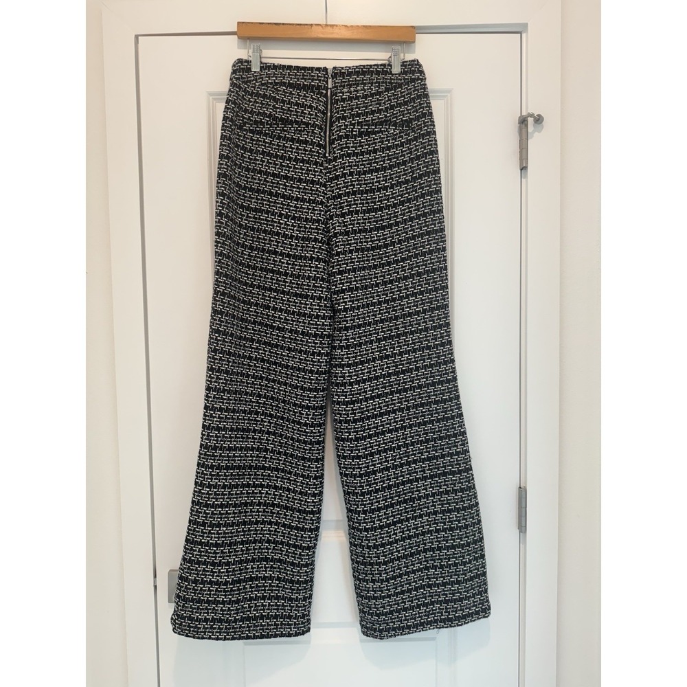 NY & Co Black White Tweed Wide Leg Crop Pants Sz M Textured Lined Zip High Rise - Picture 4 of 13